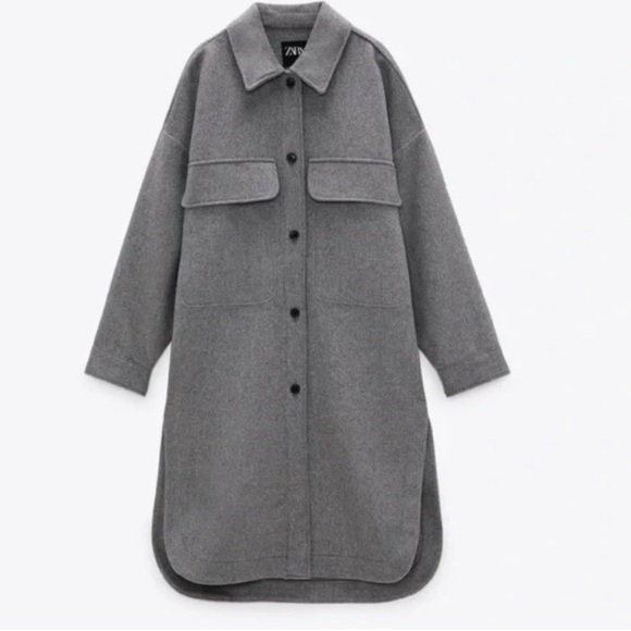 ZARA Long Overshirt Jacket  Wool Blend Coat Bloggers Favorite Gray - Picture 3 of 9